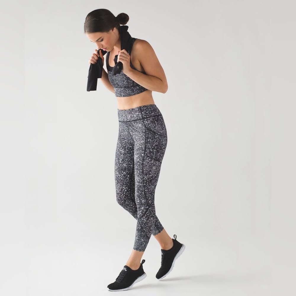 Lululemon Tight Stuff‎ Tight II Splatter White Black / Black Size 8 - Picture 4 of 12